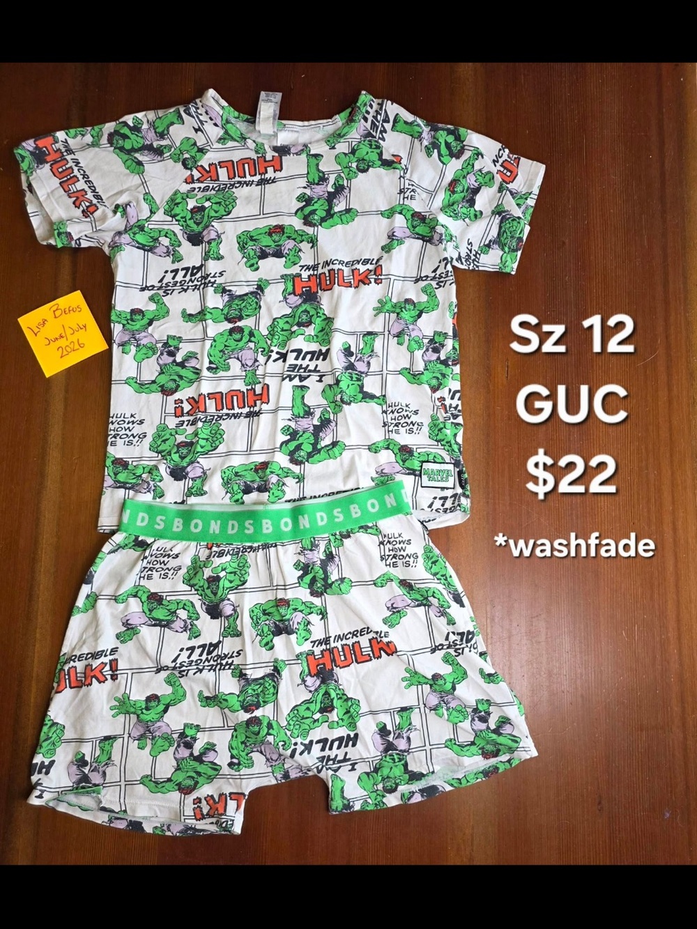 Bonds White & Green Incredible Hulk Kids Pajama Set